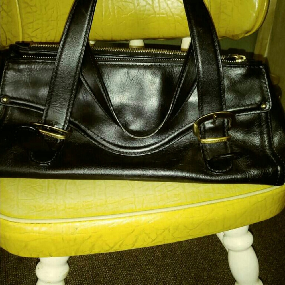 MK black leather retro shoulder bag